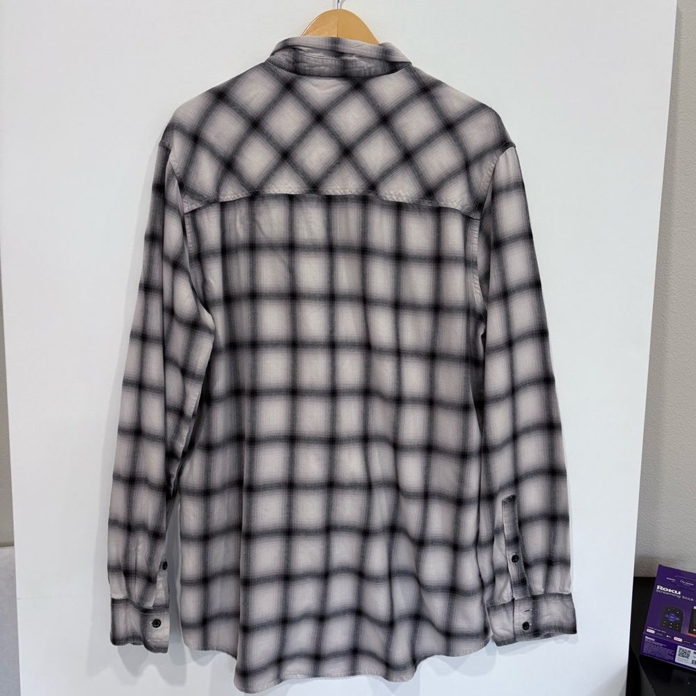 KR3W Plaid Grid Long Sleeve Button Down Shirt Mens Size XL Cotton Black & Beige - Picture 5 of 9